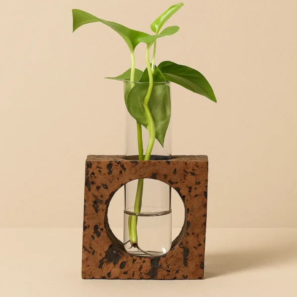 PAIVI BARK PLANTER WITH TEST TUBE | RUSTIC ECO DECOR FOR HYDROPONIC PLANTS & FLOWER STEMS