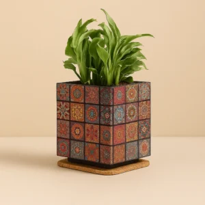 PAIVI BOX PRINT CORK PLANTER | ECO-FRIENDLY INDOOR TABLE DECOR