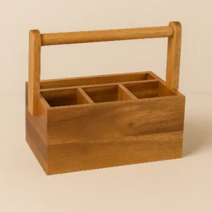 PAIVI CLASSIC ACACIA WOOD CADDY – CUTLERY & TISSUE ORGANIZER