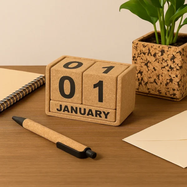 PAIVI CORK CALENDER WITH ECO CASE - REUSABLE & SUSTAINABLE DESK ACCESSORY