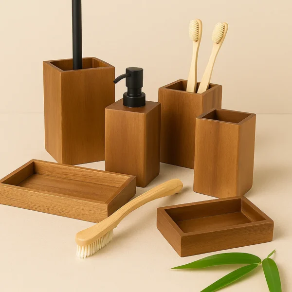 PAIVI PREMIUM NATURAL ACACIA WOOD BATH VANITY DECOR – SET OF 7