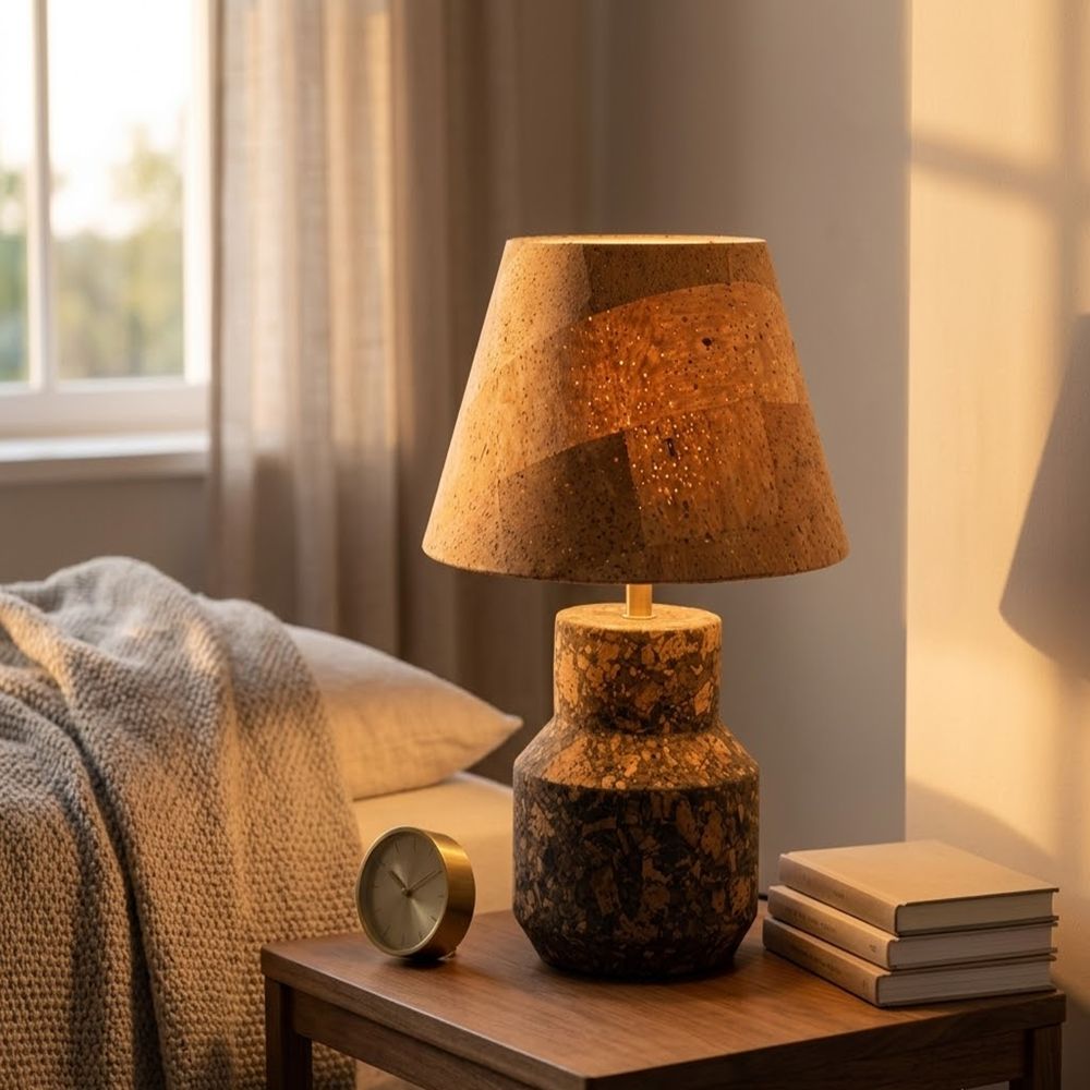 PAIVI Rustic Cork Table Lamp with Tapered Shade - Image 4