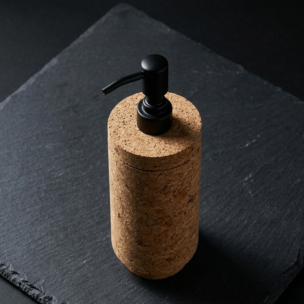 PAIVI Natural Cork Soap Dispenser with Black Pump - Image 3