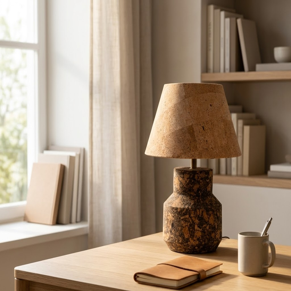 PAIVI Rustic Cork Table Lamp with Tapered Shade - Image 3