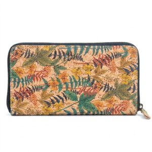 PAIVI Leaf Print Cork Clutch with Zip Closure