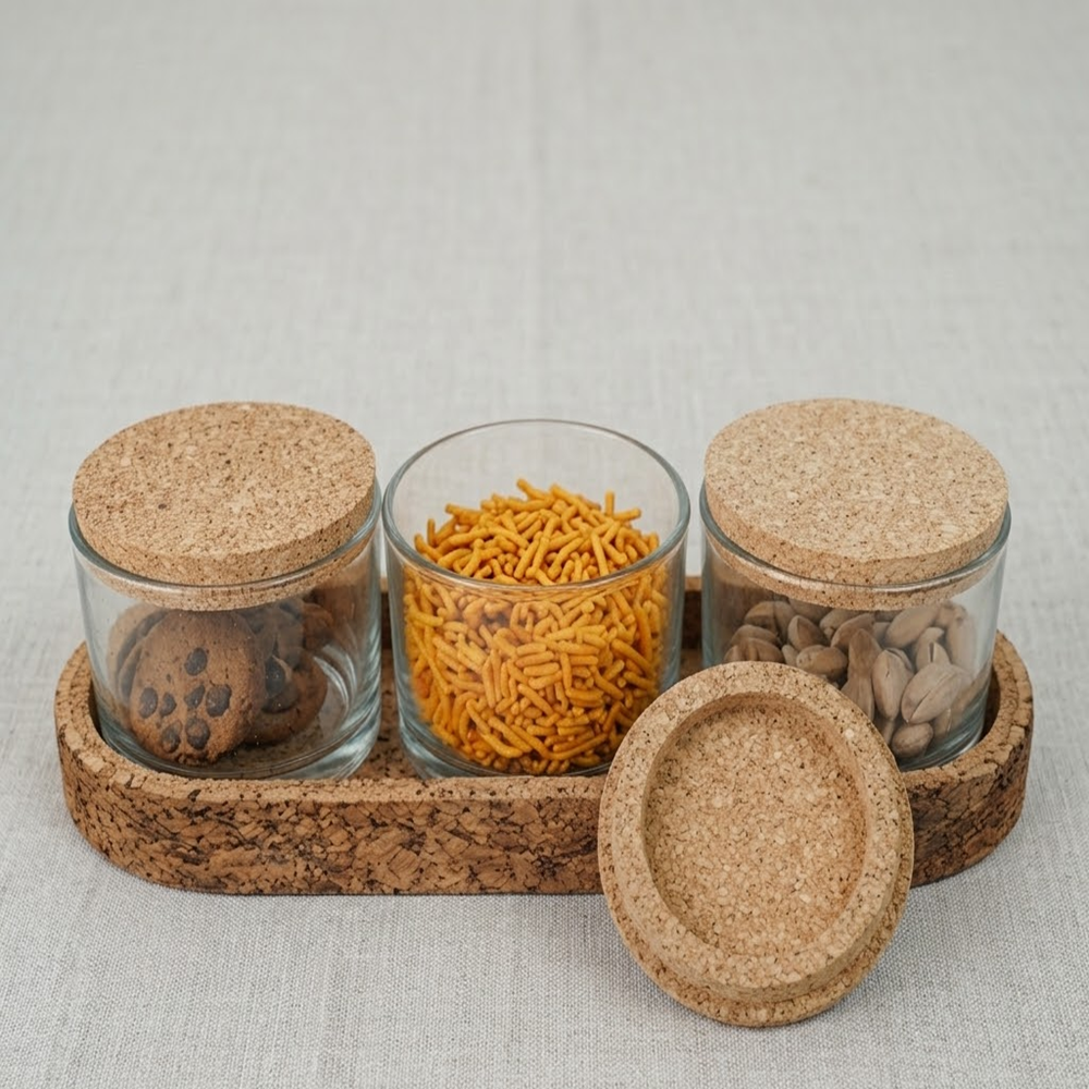 PAIVI Triple Jar Cork Tray Set - Image 2