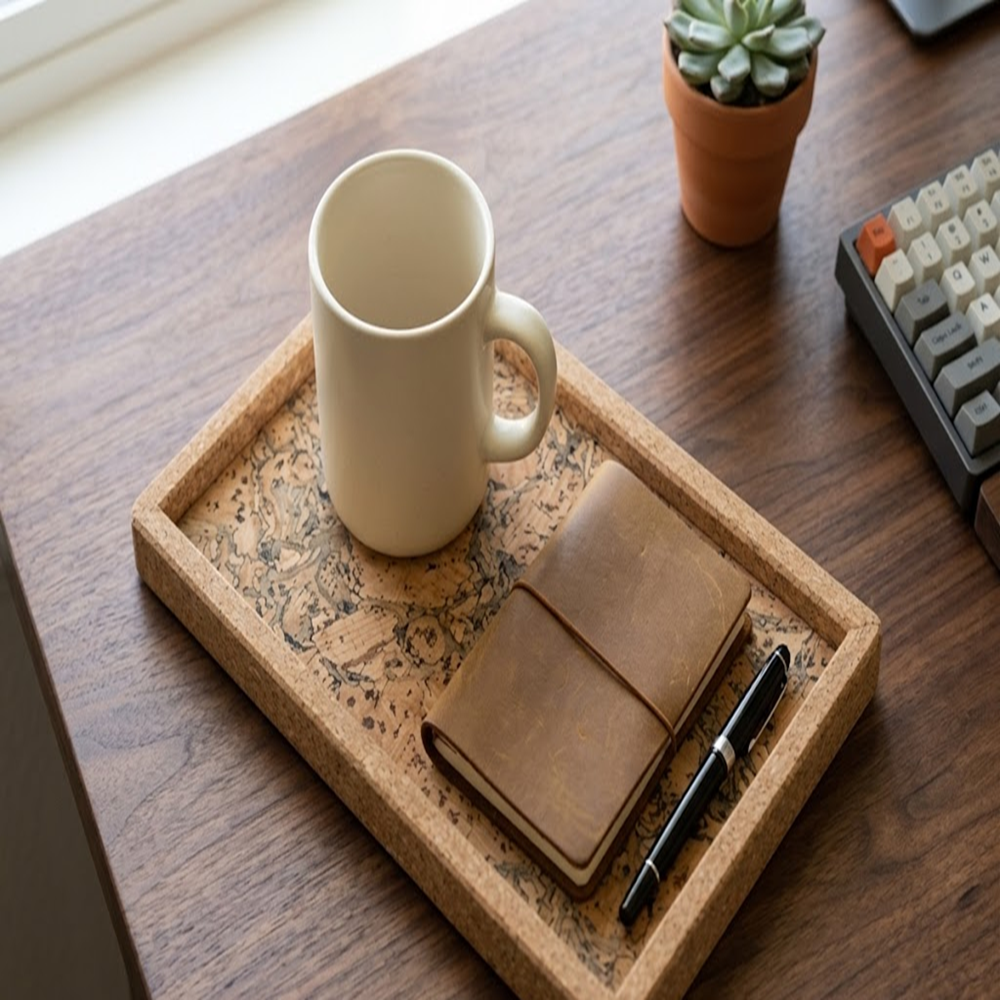 PAIVI Natural Patterned Cork Small Rectangular Tray - Image 2