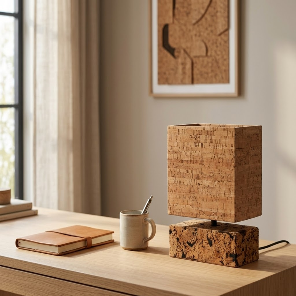 PAIVI Cork Cube Table Lamp with Natural Cork Base - Image 3