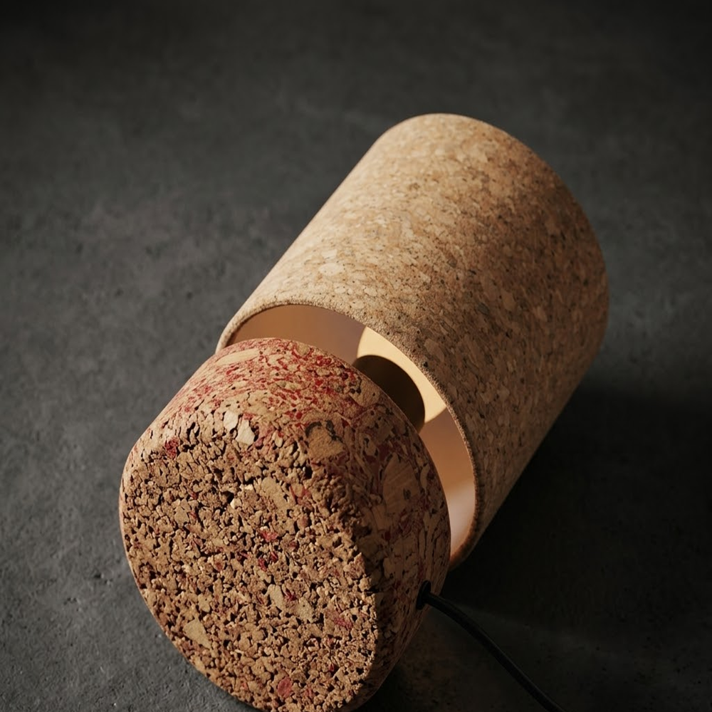 PAIVI Cork Cylinder Table Lamp with Rounded Cork Base - Image 2