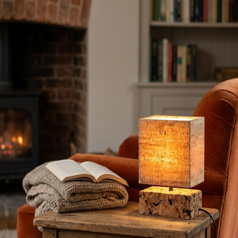 PAIVI Cork Cube Table Lamp with Natural Cork Base - Image 4