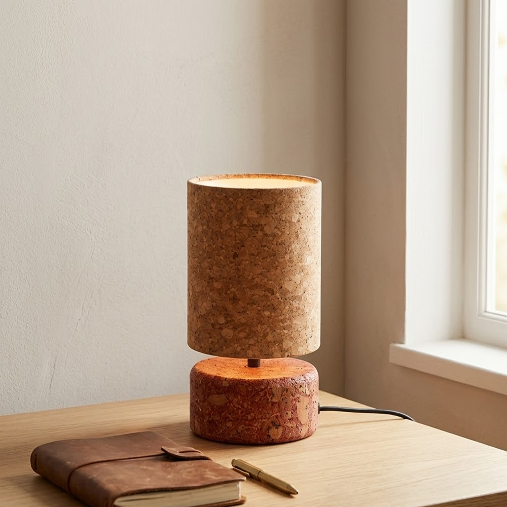 PAIVI Cork Cylinder Table Lamp with Rounded Cork Base - Image 3