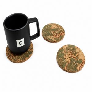 PAIVI Premium Round Cork Coaster with Olive Veneer - 100mm