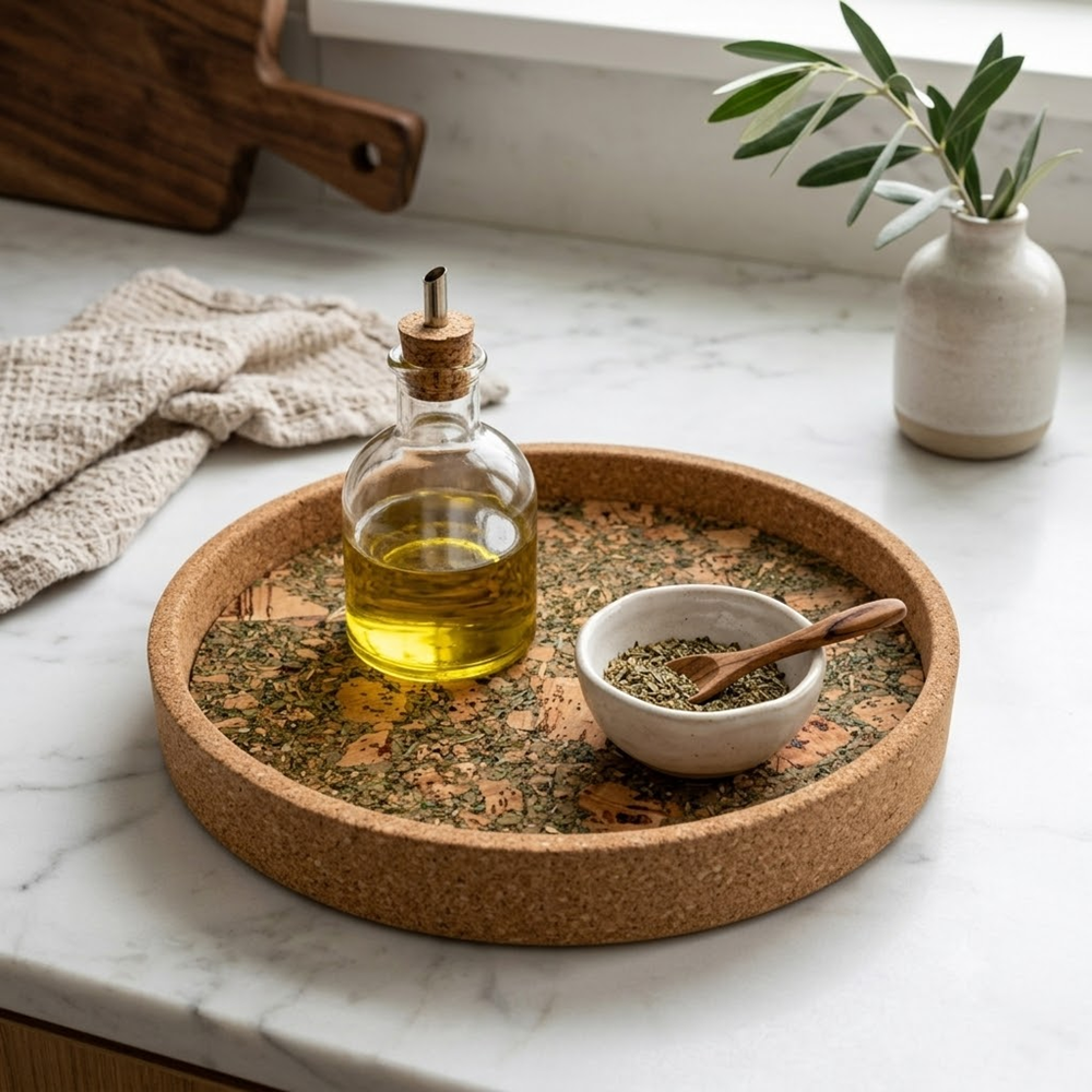 PAIVI Olive Mosaic Round Cork Tray - Image 2
