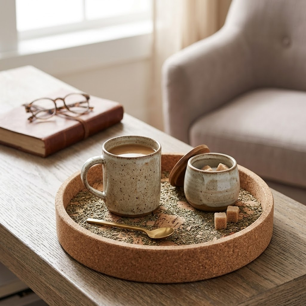 PAIVI Olive Mosaic Round Cork Tray - Image 4