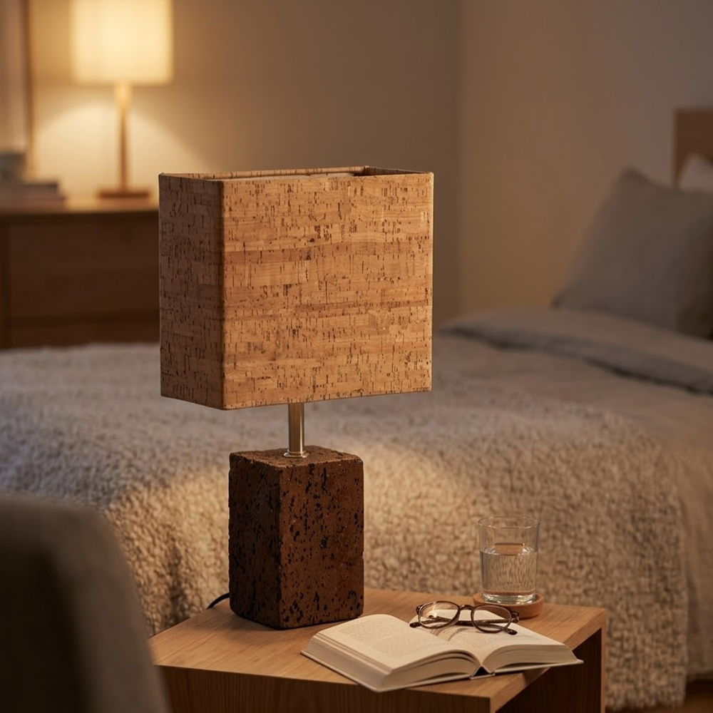 PAIVI Rectangular Cork Shade Table Lamp with Textured Base - Image 4
