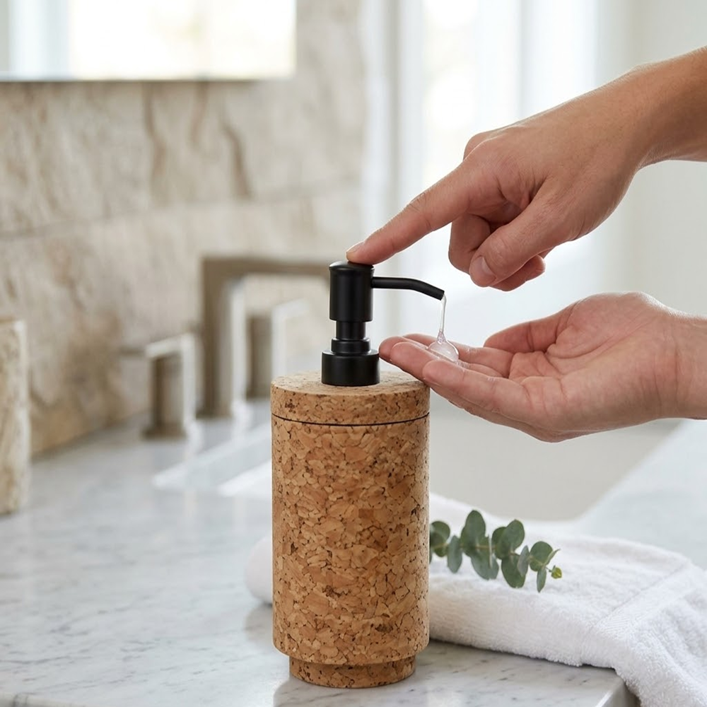 PAIVI Natural Cork Soap Dispenser with Black Pump - Image 2