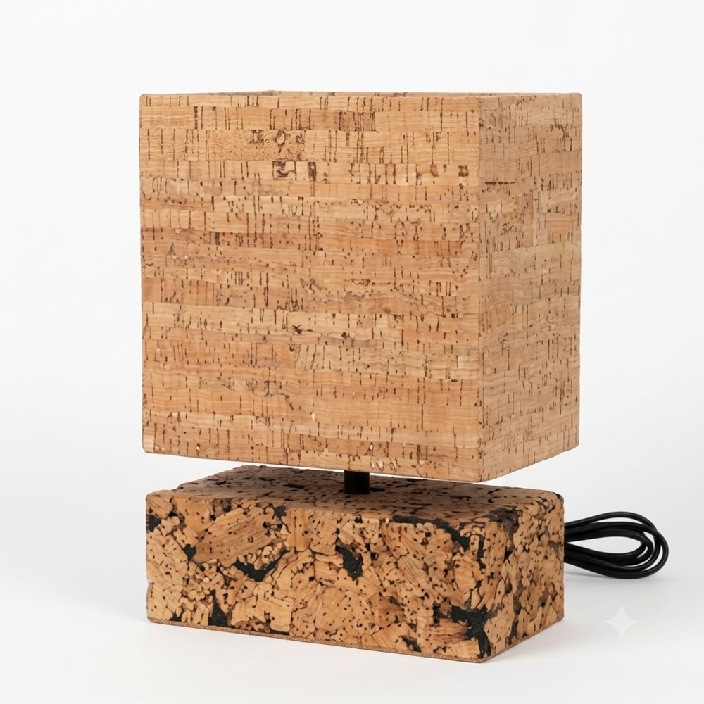 PAIVI Cork Cube Table Lamp with Natural Cork Base