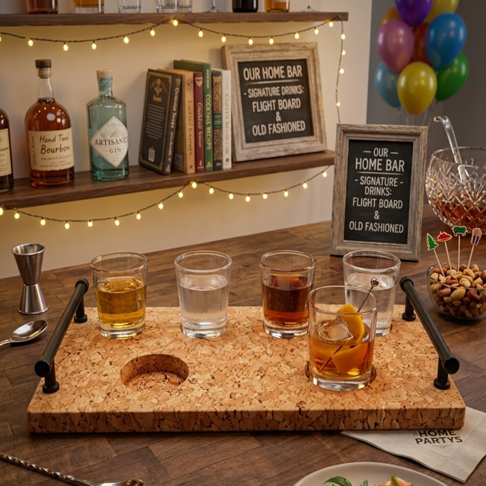 PAIVI Six-Slot Shot Glass Cork Tray with Metal Handles - Image 4