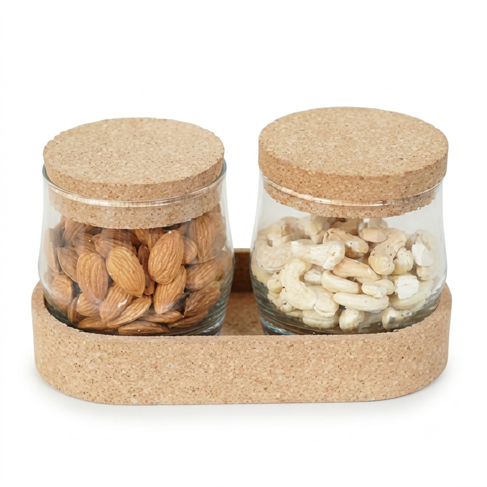 PAIVI Twin Jar Cork Tray Set