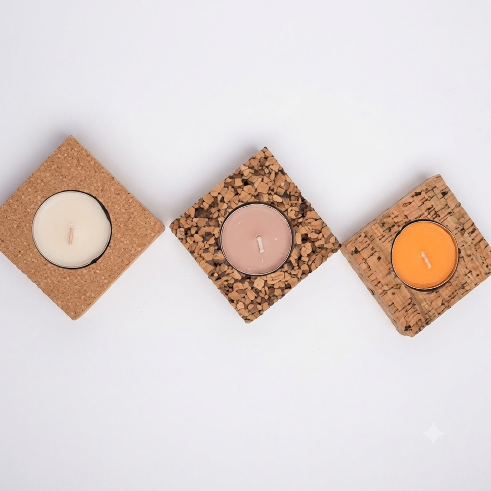 PAIVI Square Cork T-Light Holder Set