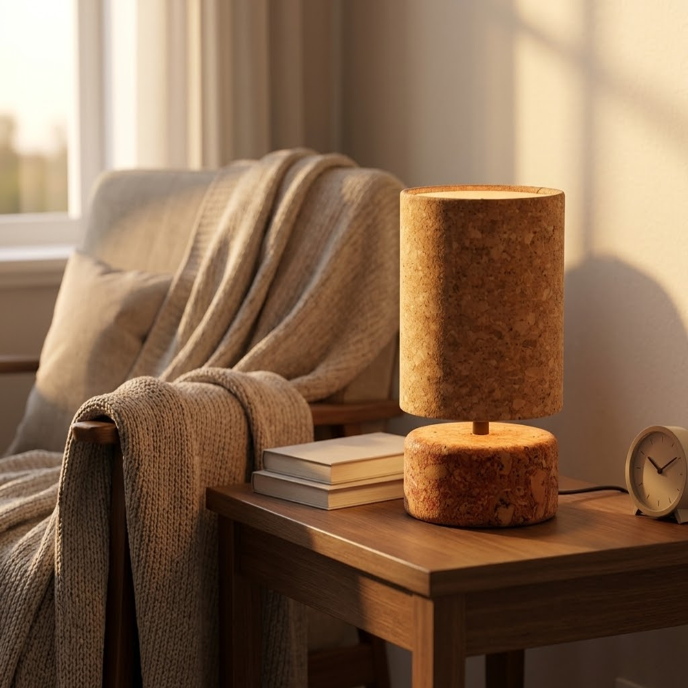 PAIVI Cork Cylinder Table Lamp with Rounded Cork Base - Image 4