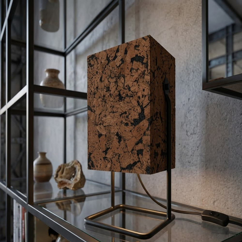 PAIVI Cork Frame Table Lamp with Black Metal Base - Image 3
