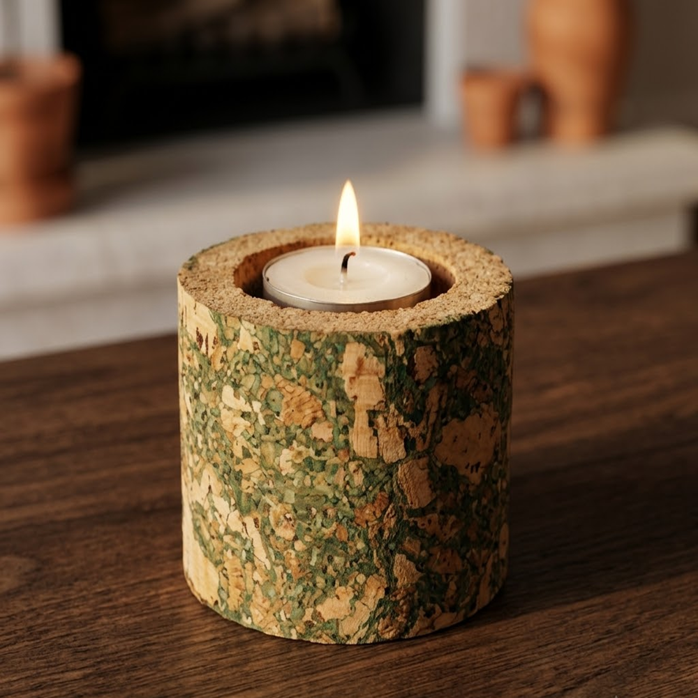 PAIVI Olive Cork Cylindrical T-Light Holder - Image 2