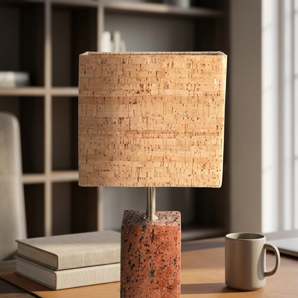 PAIVI Rectangular Cork Shade Table Lamp with Textured Base - Image 3