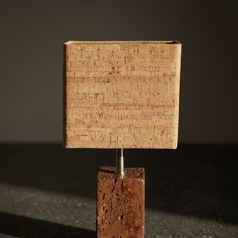 PAIVI Rectangular Cork Shade Table Lamp with Textured Base - Image 2