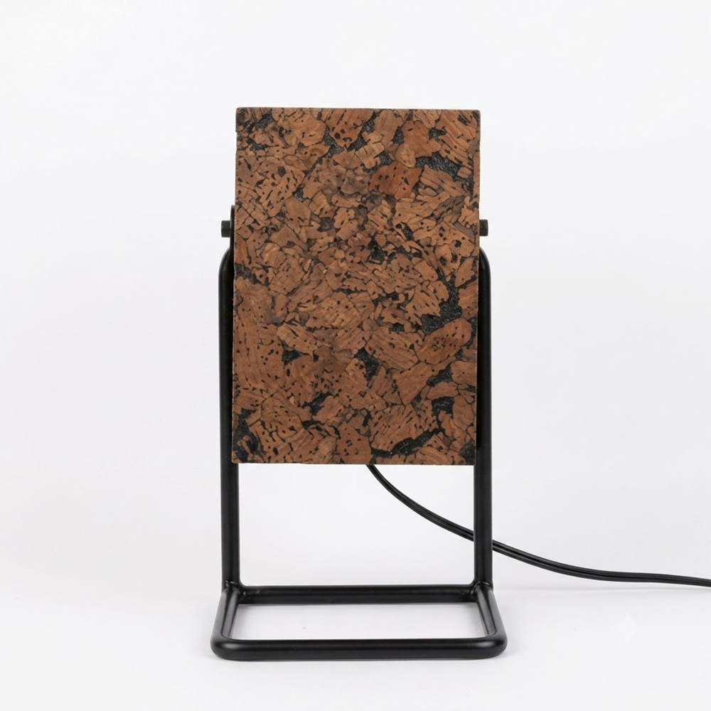 PAIVI Cork Frame Table Lamp with Black Metal Base