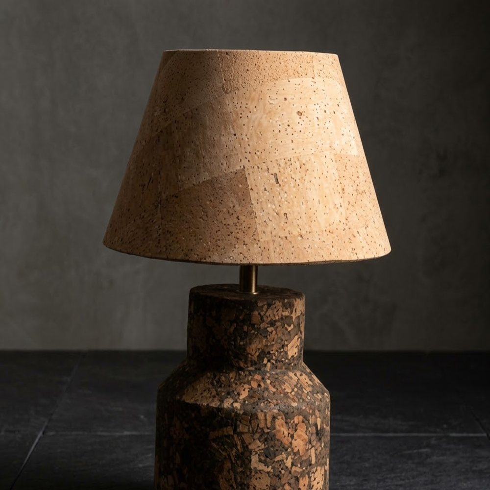 PAIVI Rustic Cork Table Lamp with Tapered Shade - Image 2