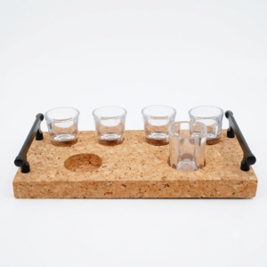 PAIVI Six-Slot Shot Glass Cork Tray with Metal Handles