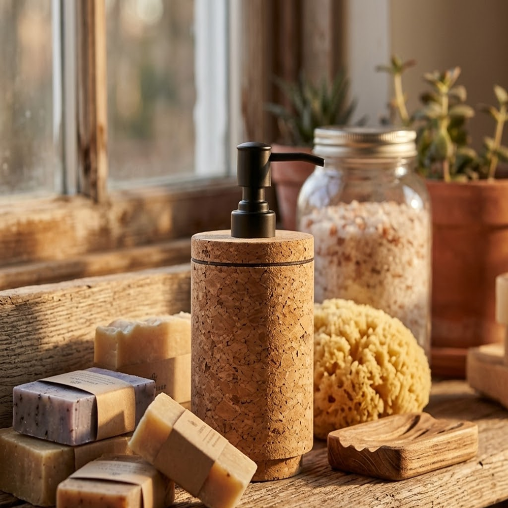 PAIVI Natural Cork Soap Dispenser with Black Pump - Image 4